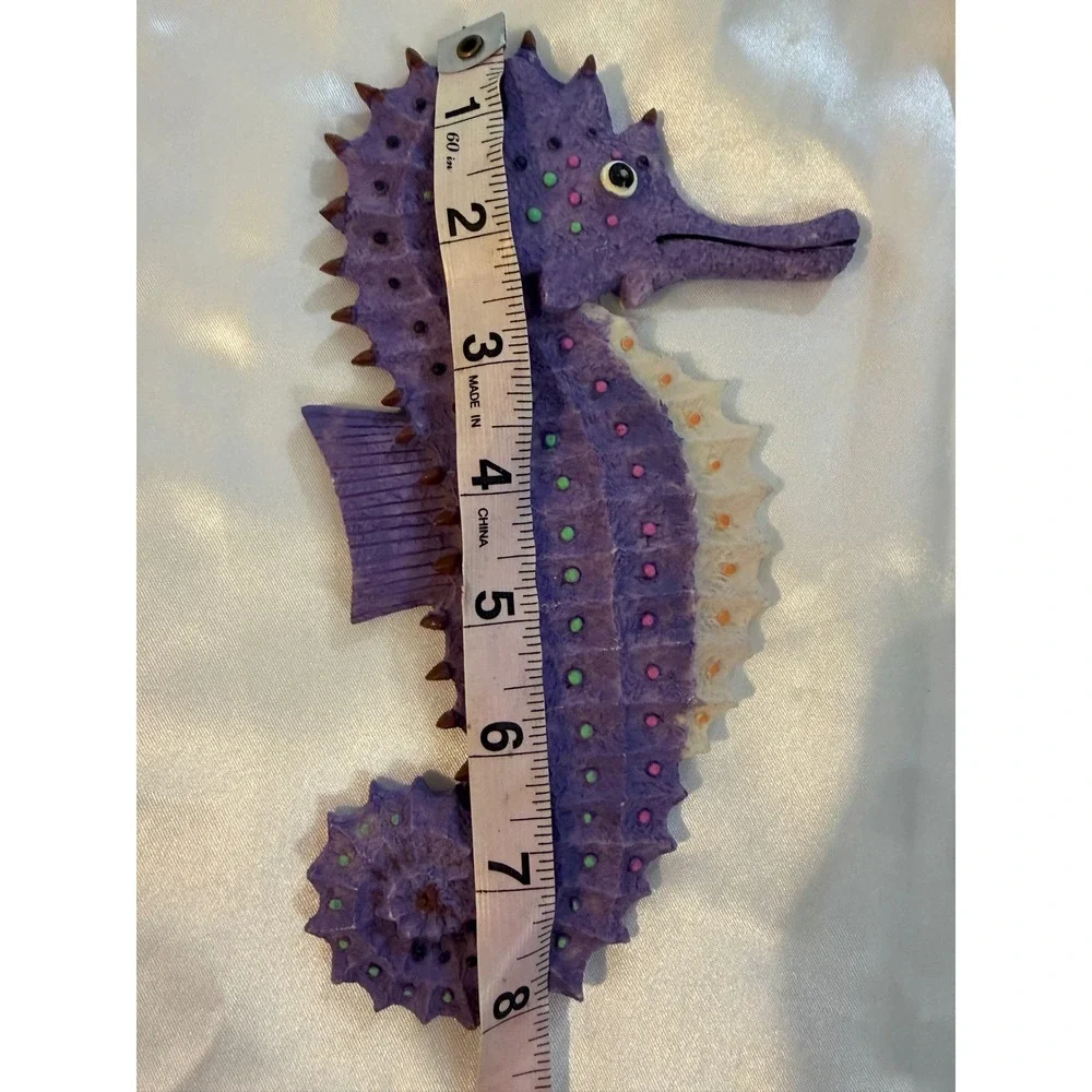 Purple Seahorse Wall Decor Coastal Nautical Hand Painted Textured Plaque 8 Inch